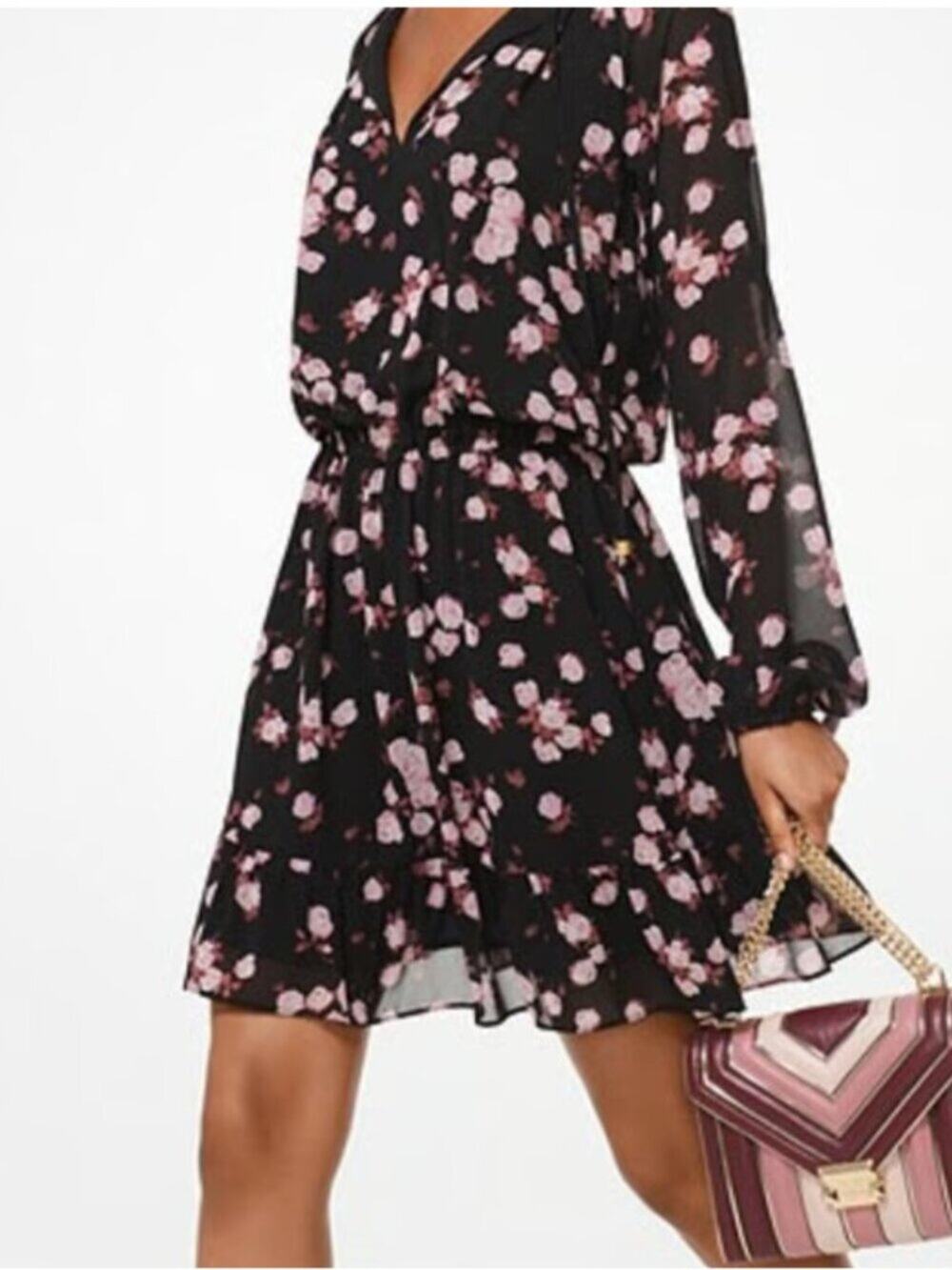 Michael Kors Black Floral Chiffon Mini Dress Size M